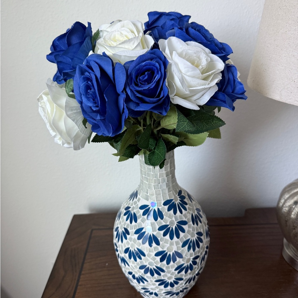 Blue and White Floral Vase Arrangement